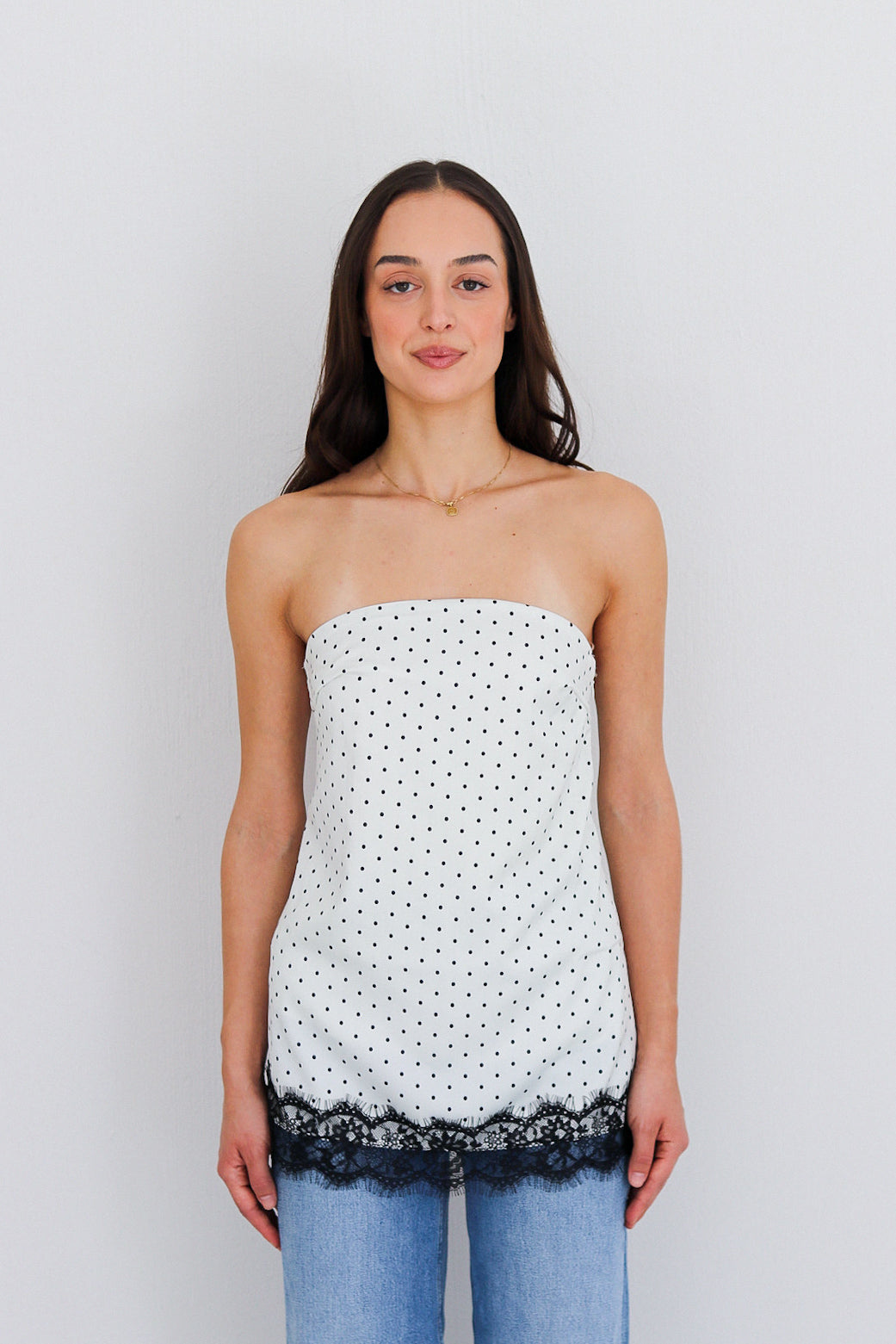 Whisper Top | Strapless Polka Dot Top